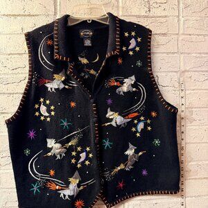 Witch Broom Halloween Designer Studio Originals  Sweater Vest – Size 2X – Black